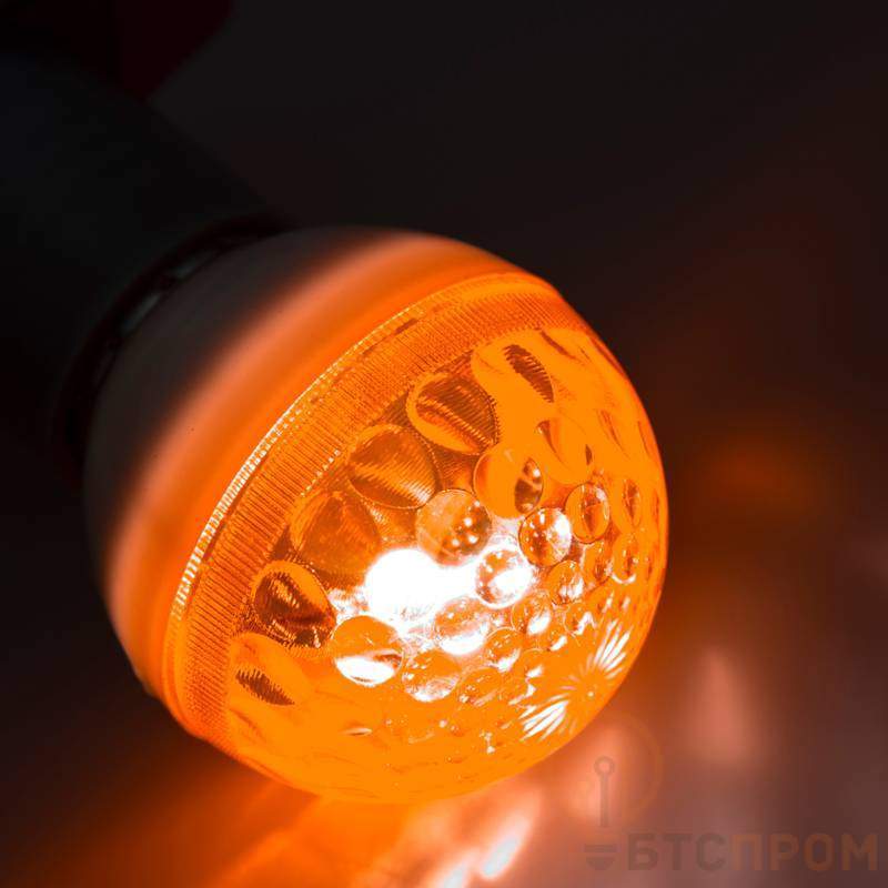  Лампа шар E27, 10 LED, диаметр 50, желтая, 24В (постоянное напряжение) фото в каталоге от BTSprom.by