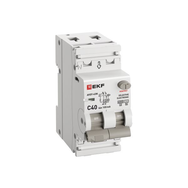  Выключатель автоматический дифференциального тока 2п (1P+N) C 40А 100мА тип AC 6кА АВДТ-63N (S) селект. (электрон.) PROxima EKF D63N26ES40C100 фото в каталоге от BTSprom.by