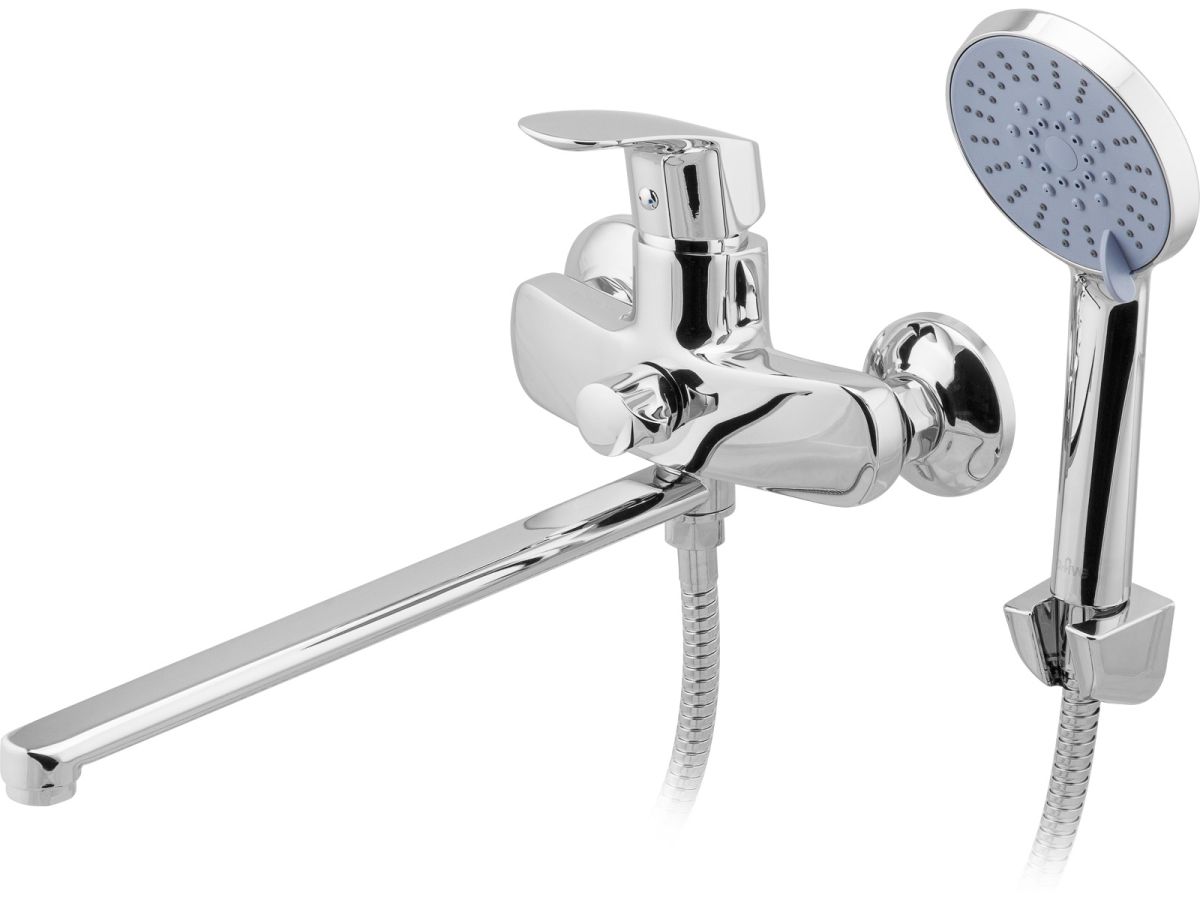  Смеситель для ванны (Lt) D35, серия Daisy хром, a-five (На стену, L - излив длина 353 мм, поворотный. Лейка и шланг в комплекте) A5-0333 фото в каталоге от BTSprom.by