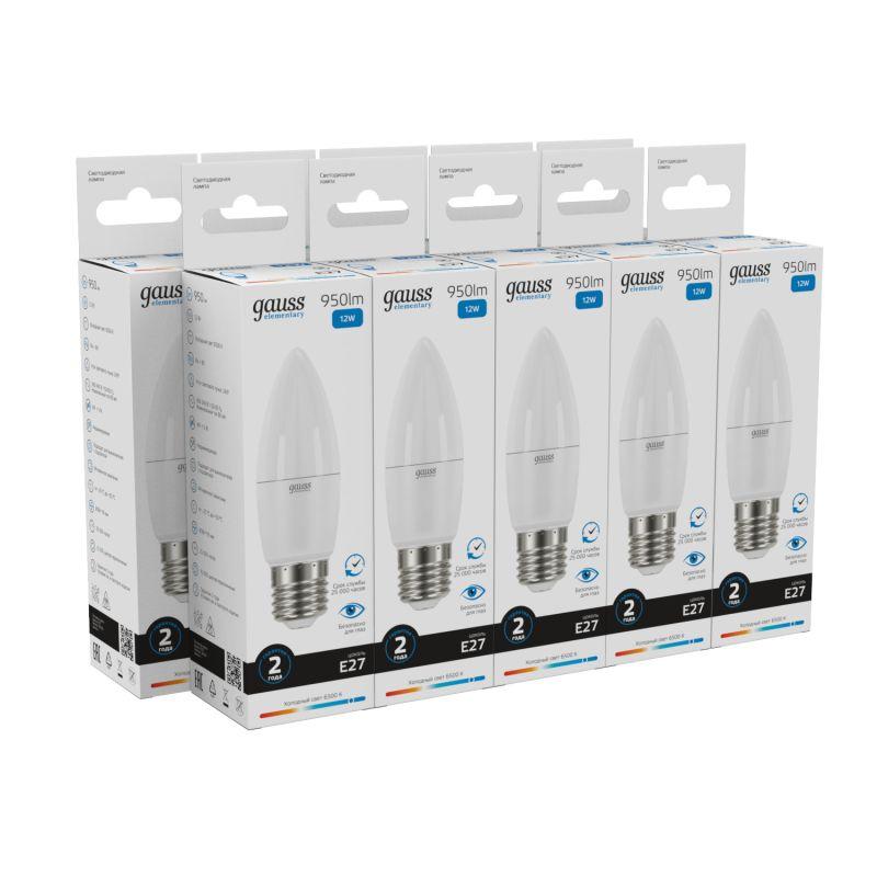 Лампа светодиодная Elementary 12Вт свеча 6500К холод. бел. E27 950лм GAUSS 30232 фото в каталоге от BTSprom.by