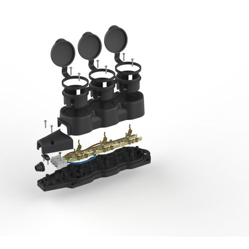  Колодка 3-м с заземл. 16A IP44 KX-3e-B-IP44 каучук. черн. Эра Б0068453 фото в каталоге от BTSprom.by