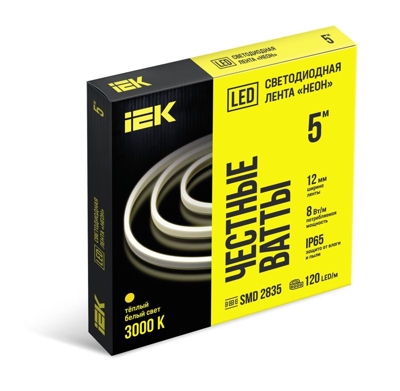 лента светодиодная "неон" 2835-120led 8вт/м ip65 12мм 24в 3000к (уп.5м) iek lsr6-1-120-65-3-05 от BTSprom.by