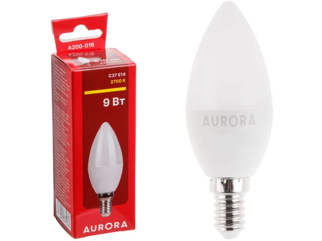 лампа светодиодная c37 свеча 9вт 230в e14 2700k aurora a200-016 от BTSprom.by