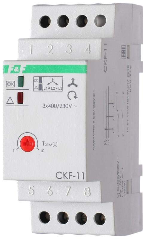реле контроля фаз для сетей с изолированной нейтралью ckf-11 (монтаж на din-рейке 35мм; регулировка задержки отключения; контроль чередования фаз; 3х400в 8а 1z 1r ip20)(аналог ел-11е) f&f ea04.004.003 от BTSprom.by