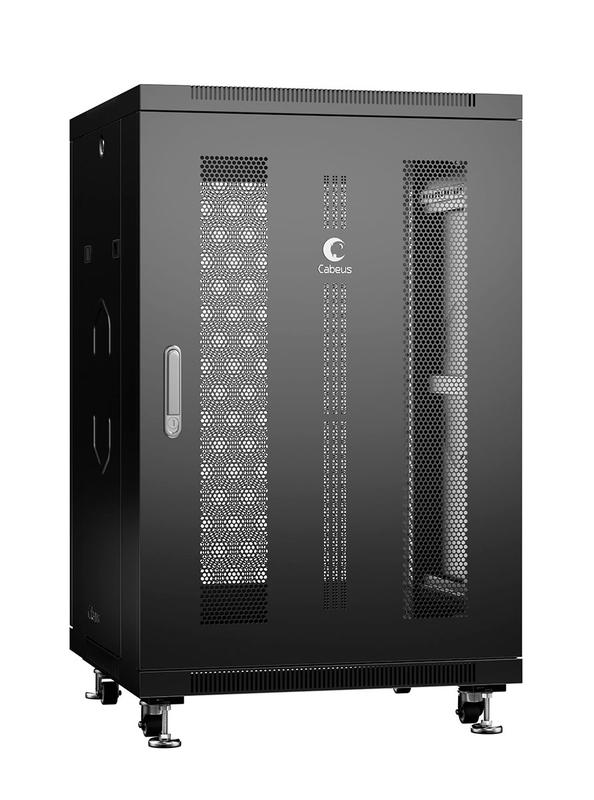 шкаф монтажный телекоммуникационный напольн. nd-05c-18u60/100-bk 19дюйм 18u 600х1000х988мм для распределит. и серверн. оборудования; передн. и задн. перфорир. двери ручка с замком ral 9004 черн. cabeus 8531c от BTSprom.by