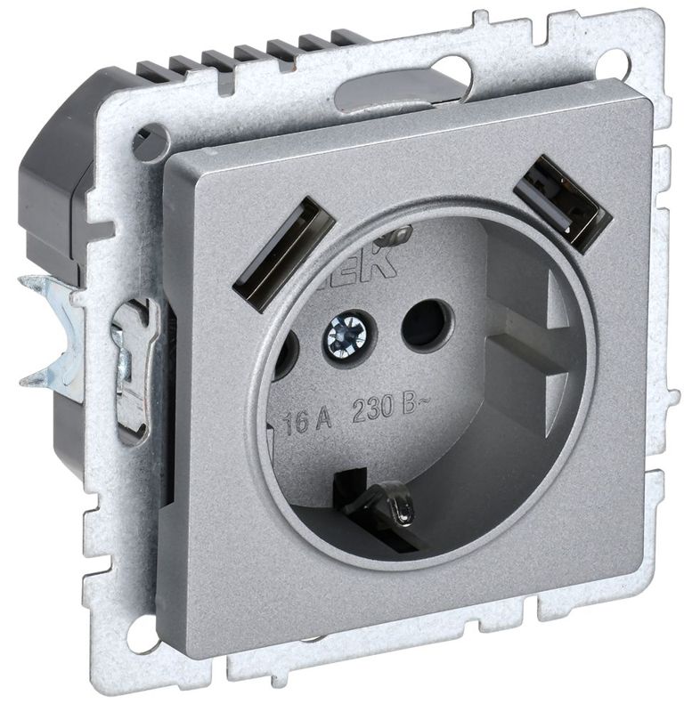 розетка brite рюш10-1-бра 16а с usb a+a 2.1а с заземл. защ. шторки механизм алюм. iek br-r14-16-u21-d21-k47 от BTSprom.by