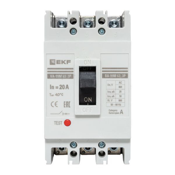  Выключатель автоматический 3п 63/20А 25кА ВА-99М PROxima EKF mccb99-63-20m фото в каталоге от BTSprom.by