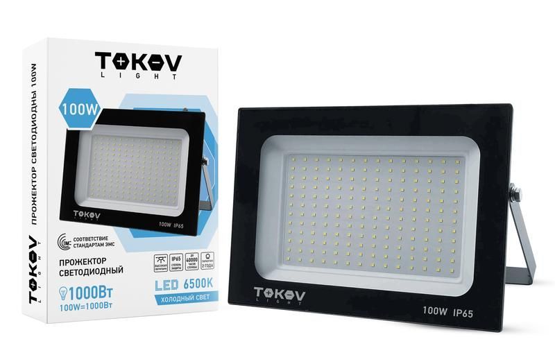 прожектор светодиодный 100вт 6700лм 6500к ip65 черн. (tkl) tokov electric tkl-fl/led-100-6.5k-ip65 от BTSprom.by