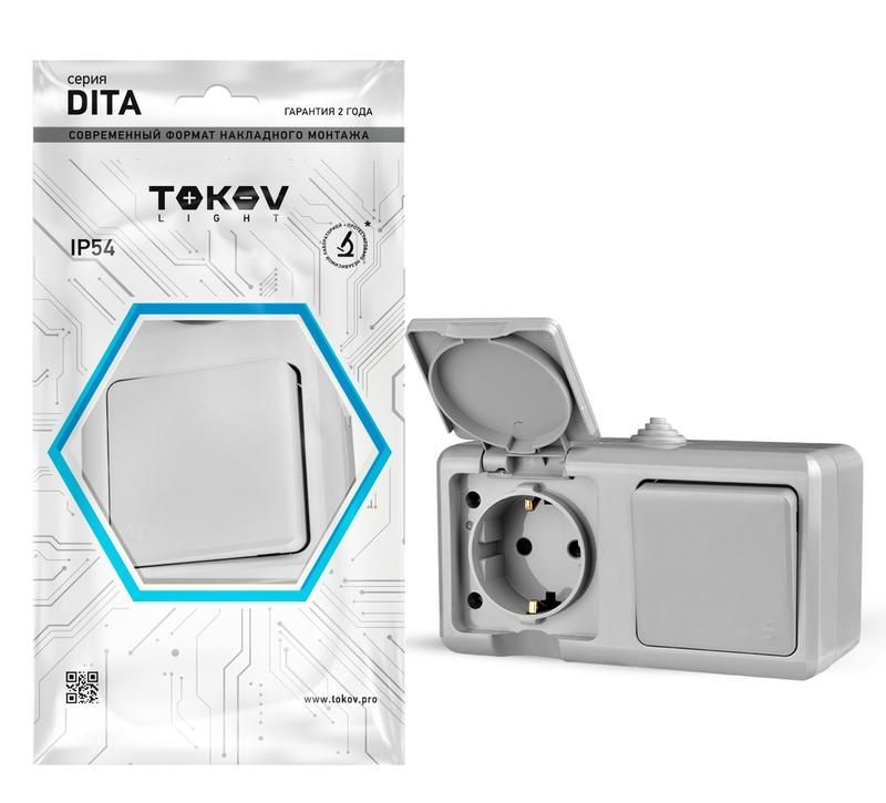 блок оп dita (розетка 16а 250в с заземл. + 1-кл. выкл. 10а) ip54 сер. tokov electric tkl-dt-v1rz-c06-ip54 от BTSprom.by