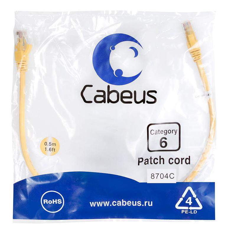 патч-корд u/utp кат.6 pc-utp-rj45-cat.6-0.5m-yl 2xrj45/8p8c неэкранир. pvc 0.5м желт. cabeus 8704c от BTSprom.by