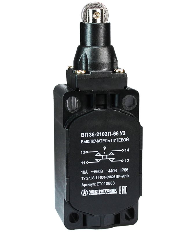 выключатель путевой вп 36-2102п-66 у2 1но+1нз 3а ip66 толкатель с роликом безинерцион. 30х60мм без сальника электротехник et010883 от BTSprom.by