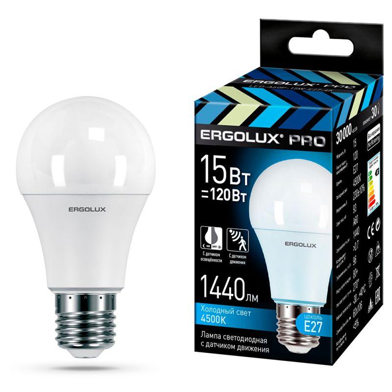 лампа светодиодная с датчиком led-a60p-15w-e27-4k pro 15вт е27 4500к 220-240в с ergolux 14763 от BTSprom.by
