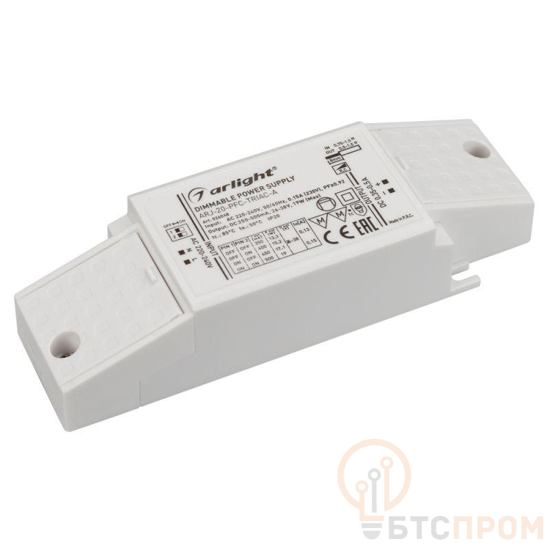 Блок питания ARJ-20-PFC-TRIAC-A 20Вт 350-500мА IP20 пластик 5 лет Arlight 026048 фото в каталоге от BTSprom.by  Блок питания ARJ-20-PFC-TRIAC-A 20Вт 350-500мА IP20 пластик 5 лет Arlight 026048 фото в каталоге от BTSprom.by
