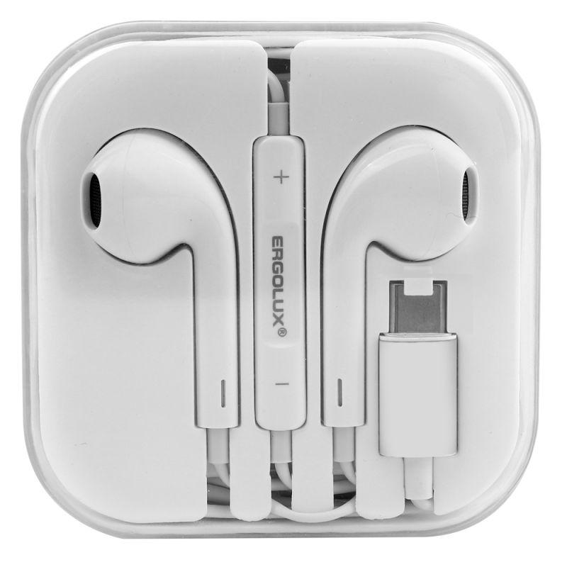  Наушники вкладыши с микрофоном ELX-WHP03-C01 проводные Type-C 1.2м коробка+бокс бел. ERGOLUX 15284 фото в каталоге от BTSprom.by
