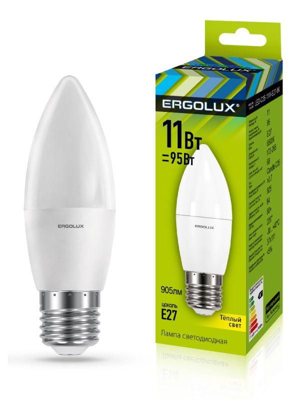 лампа светодиодная led-c35-11w-e27-3k 11вт свеча 3000к тепл. бел. e27 180-240в ergolux 13621 от BTSprom.by