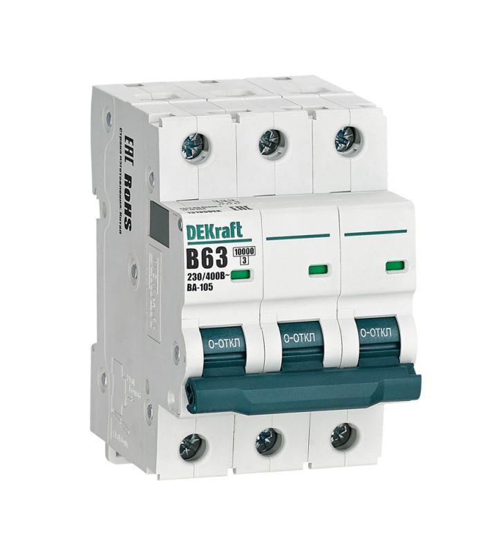 выключатель автоматический модульный 3п b 63а 10ка ва-105 dekraft 13135dek от BTSprom.by