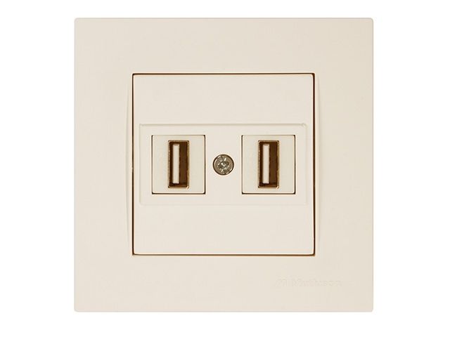 розетка компьютерная 2хusb (скрытая) кремовая (не для зарядки) rita, mutlusan (2xusb 2.0 для передачи данных, 480mps, 60mb/sec) 2220 456 0102 от BTSprom.by