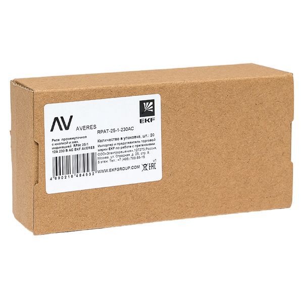  Реле промежуточное с кнопкой и мех. индикацией RPAt 25/1 12А 230В AC AVERES EKF rpat-25-1-230AC фото в каталоге от BTSprom.by