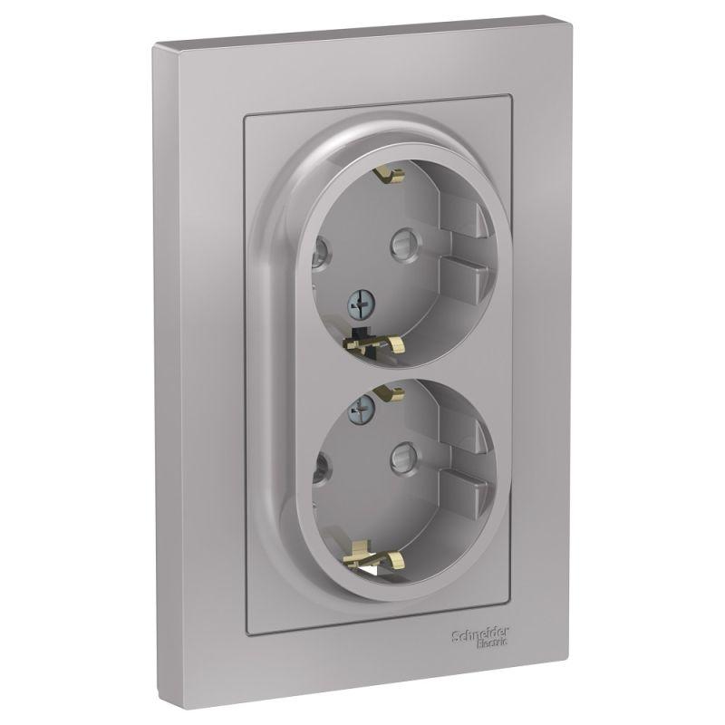 розетка 2-м сп atlasdesign 16а ip20 с заземл. защ. шторки в сборе алюм. se atn000326 от BTSprom.by