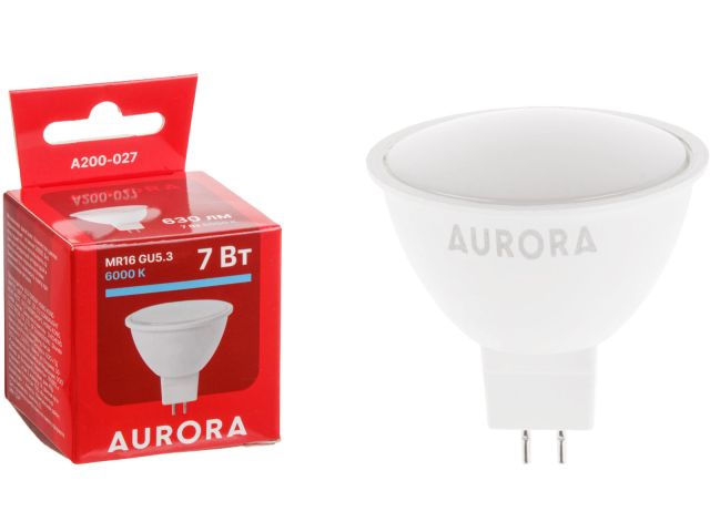лампа светодиодная mr16 7вт 230в gu5.3  6000k aurora a200-027 от BTSprom.by