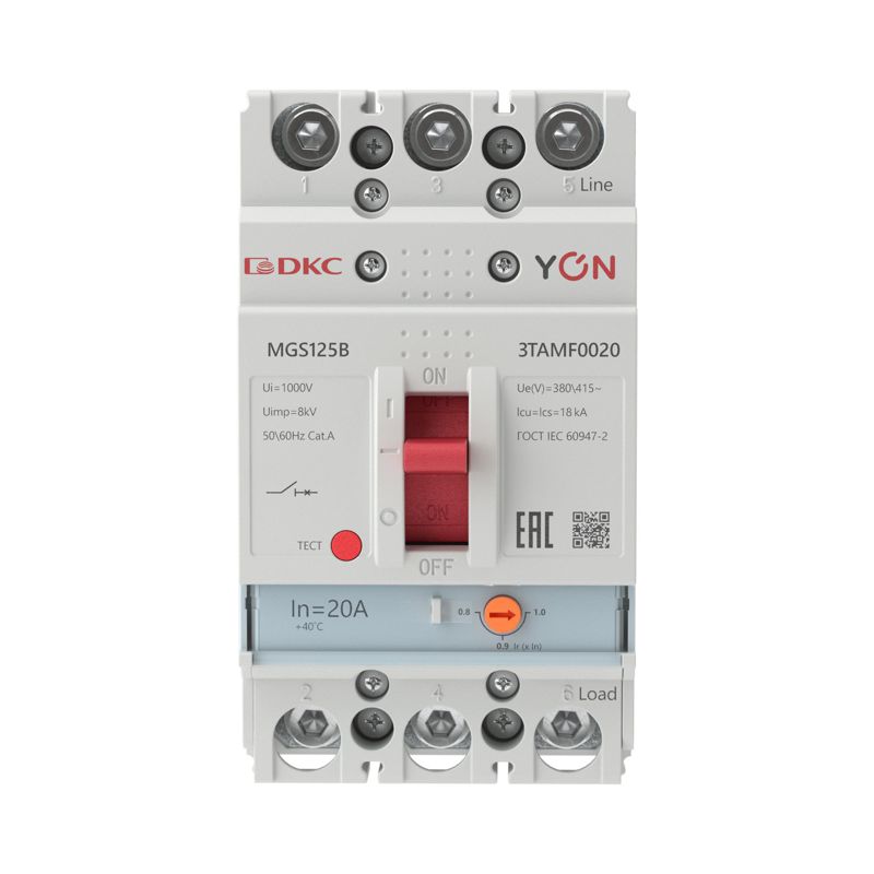  Выключатель автоматический MGS125 3P 16-20A 18kA YON MGS125B-3TAMF0020 фото в каталоге от BTSprom.by