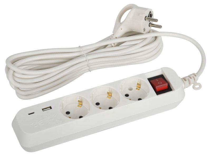 удлинитель 3х5м с заземл. 10а 1xusba+1xusbc с выкл. ub-3es-5m-usb эра б0052899 от BTSprom.by