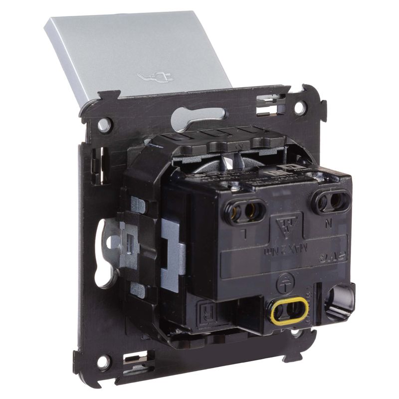  Розетка 1-м СП 2мод. Avanti "Закаленная сталь" 16А 2P+E защ. шторки с крышкой сер. DKC 4404013 фото в каталоге от BTSprom.by