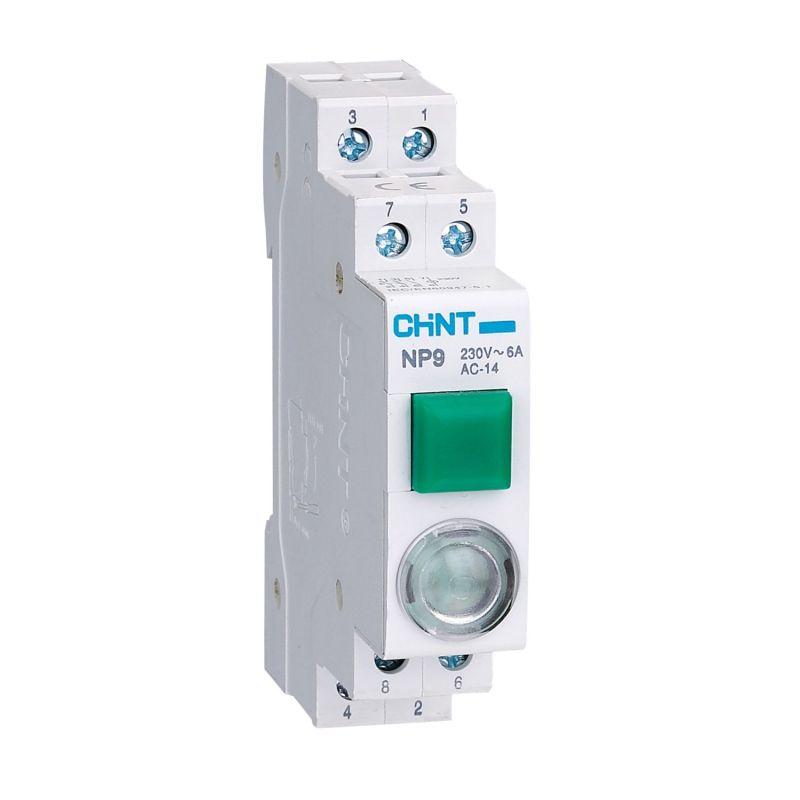 кнопка модульная np9-10d3/1 с подсветкой 1но ac/dc 230в зел. (r) chint 584054 от BTSprom.by
