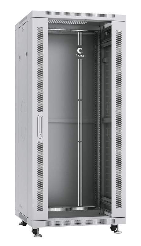 шкаф монтажный телекоммуникационный напольный sh-05c-27u60/80 19дюйм для распред. и серверн. оборудования 18u 600х600х988мм передн. стеклян. и задн. сплошн. метал. двери 27u 600х800х1388мм ручка с замком сер. (ral 7035) cabeus 7050c от BTSprom.by