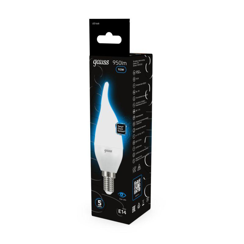 Лампа светодиодная Black 9.5Вт свеча на ветру 6500К холод. бел. E14 950лм GAUSS 104101310 фото в каталоге от BTSprom.by