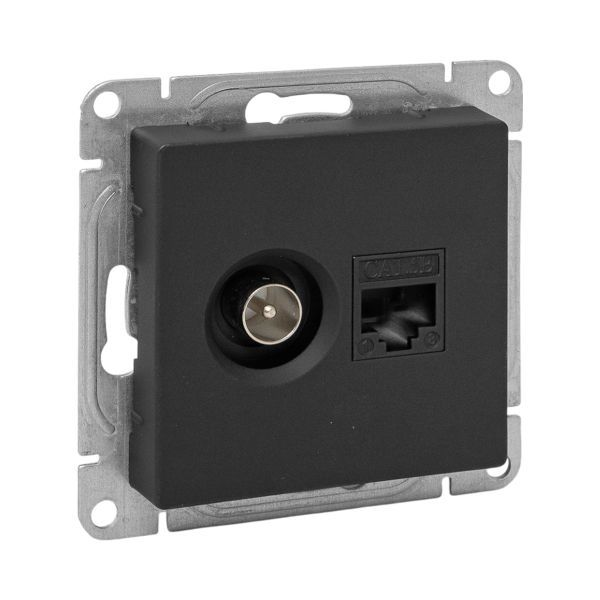розетка телевизионная + компьютерная сп эпика tv + rj45 кат.5 механизм черн. ekf up1-sob-tv+rj от BTSprom.by