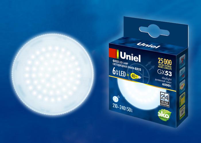 лампа светодиодная led-gx53-6w/6500k/gx53/fr plz01wh 6вт матовая 6500к холод. бел. gx53 (упак. картон) uniel ul-00005311 от BTSprom.by