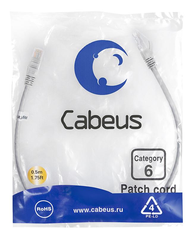 патч-корд u/utp кат.6 pc-utp-rj45-cat.6-0.5m 2xrj45/8p8c неэкранир. pvc 0.5м сер. cabeus 7266c от BTSprom.by
