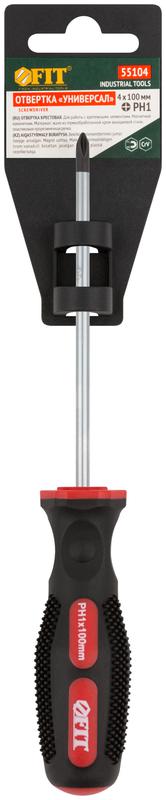  Отвертка "Универсал" CrV сталь прорезиненная ручка профи 4х100мм РН1 FIT 55104 фото в каталоге от BTSprom.by
