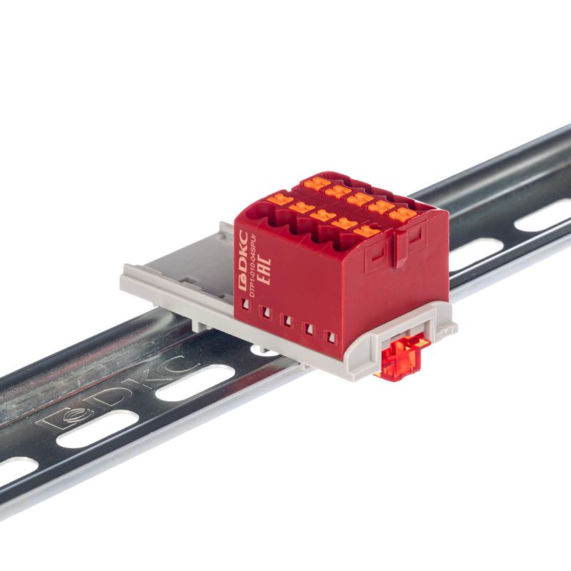 блок распределительный с вертикал. адаптером на рейки шир. 15/35мм зажим push-in 10 точек подключения 2.5кв.мм красн. dkc dtp1-010-04spur-v от BTSprom.by