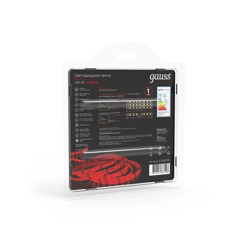  Лента светодиодная Black 2835/60-SMD 4.8Вт/м красн. IP66 210лм/м 12В (блист.5м) GAUSS 311000705 фото в каталоге от BTSprom.by