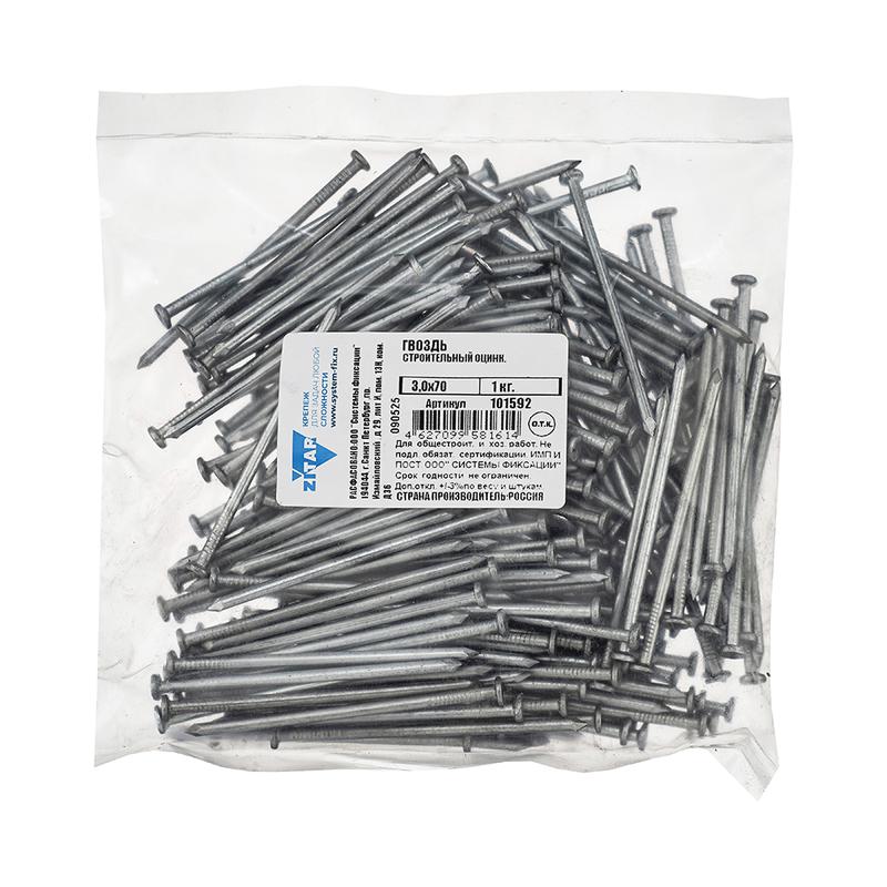 гвоздь строительный 3х70 оцинк. (уп.1кг) tech-krep/zitar 101592 от BTSprom.by