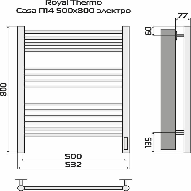 Полотенцесушитель Casa П14 500х800 электро встроен. диммер Royal Thermo НС-1434002 фото в каталоге от BTSprom.by