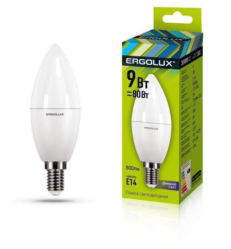 лампа светодиодная led-c35-9w-e14-6к свеча 9вт e14 6500к 172-265в ergolux 13169 от BTSprom.by