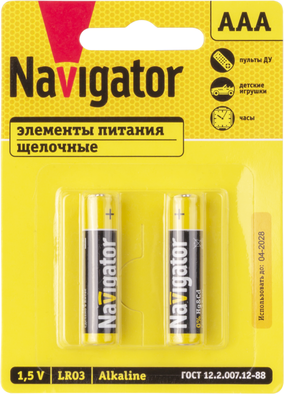 элемент питания алкалиновый aaa/lr03 93 963 nbt-npe-lr03-bp2 (уп.2шт) navigator 93963 от BTSprom.by