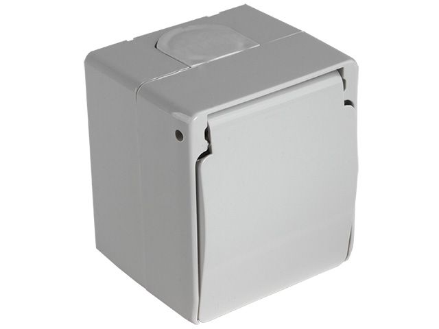 розетка 1-ая (открытая, с/з, с крышкой) серая, nemliyer, mutlusan (16 a, 250 v, ip 44) 2150 110 0203 от BTSprom.by