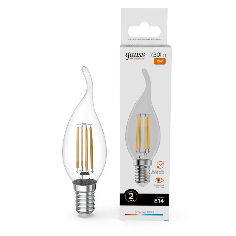 лампа светодиодная филаментная filament elementary 12вт свеча на ветру 2700к е14 730лм gauss 42112 от BTSprom.by