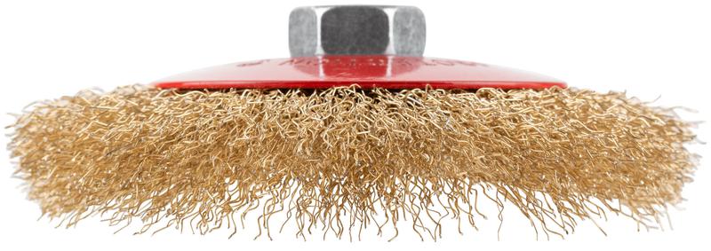  Корщетка-колесо с наклоном гайка М14 стальная латунированная волнистая проволока 125мм блистер КУРС 39085 фото в каталоге от BTSprom.by