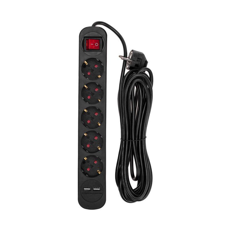 удлинитель 5х5м с заземл. standard 2хusb 3х1кв.мм с выкл. черн. rexant 13-4042 от BTSprom.by