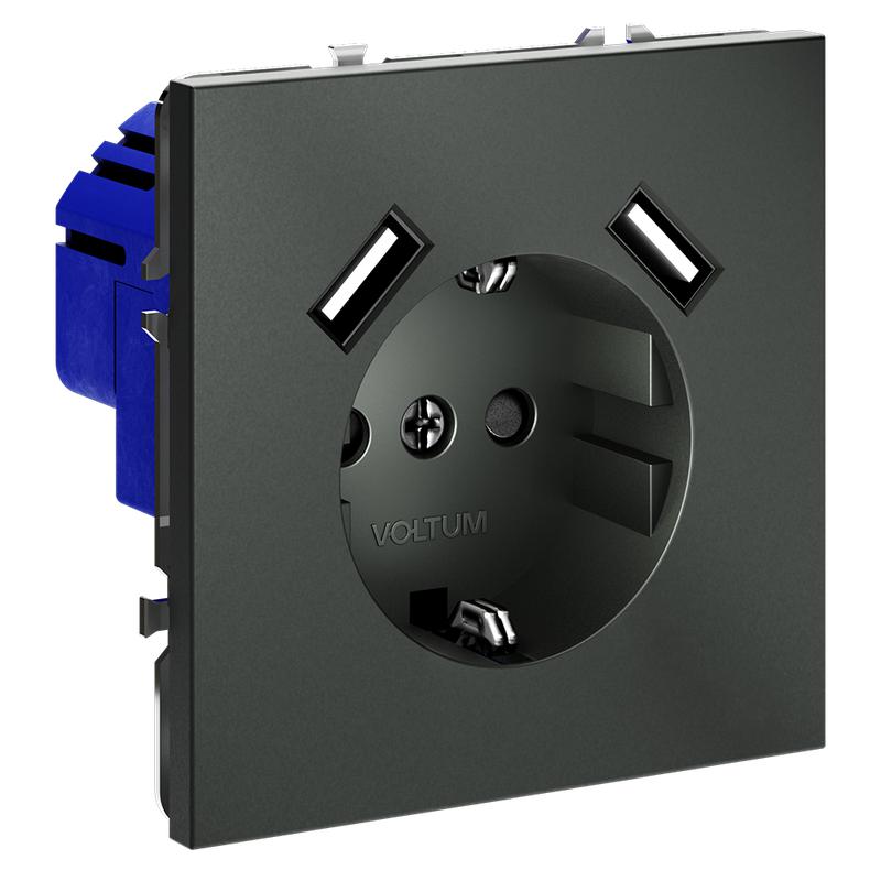  Розетка 1-м СП S70 16А с USB A+A с заземл. защ. шторки механизм титан Voltum VLS040406 фото в каталоге от BTSprom.by
