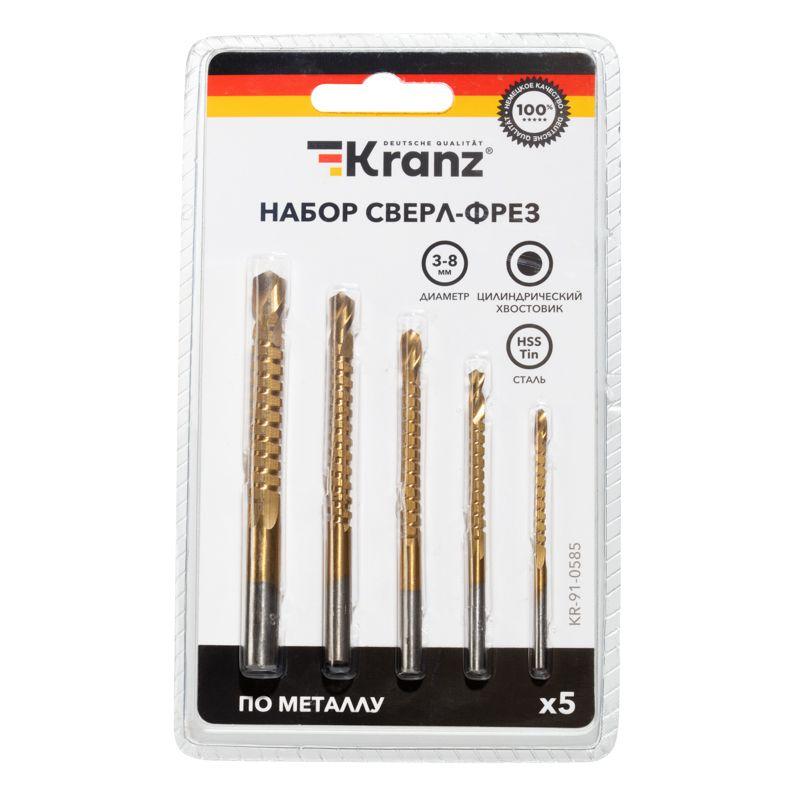  Набор сверл-фрез по металлу 3-4-5-6-8мм HSS ТИТАН цилиндрический хвостовик (5 предметов) Kranz KR-91-0585 фото в каталоге от BTSprom.by