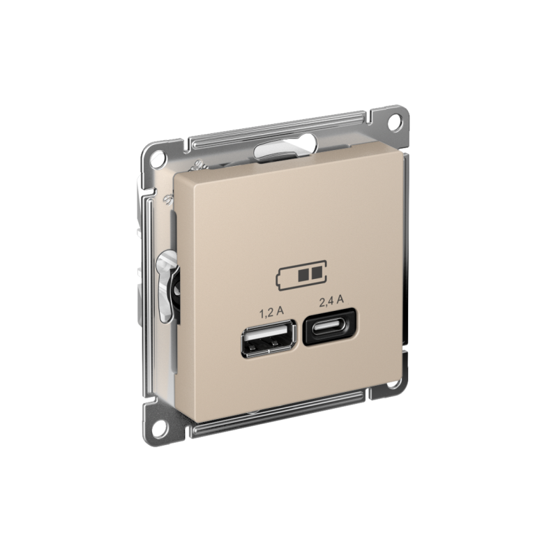 розетка usb atlasdesign тип a+c 5в/2.4а 2х5в/1.2а механизм песочн. se atn001239 от BTSprom.by