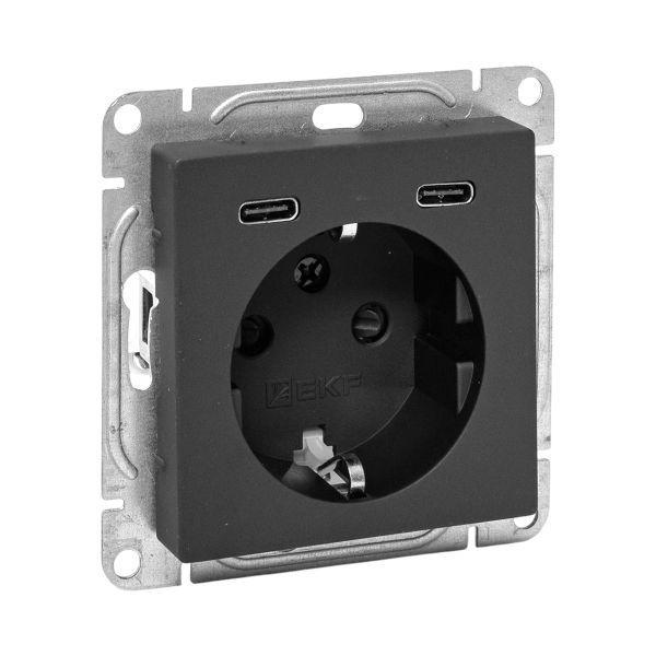 розетка сп эпика 16а с 2 usb-c с заземл. защ. шторки механизм черн. ekf up1-sob-111-2usbc от BTSprom.by