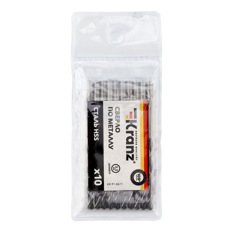  Сверло по металлу 3.2мм HSS DIN 338 (уп.10шт) Kranz KR-91-0611 фото в каталоге от BTSprom.by