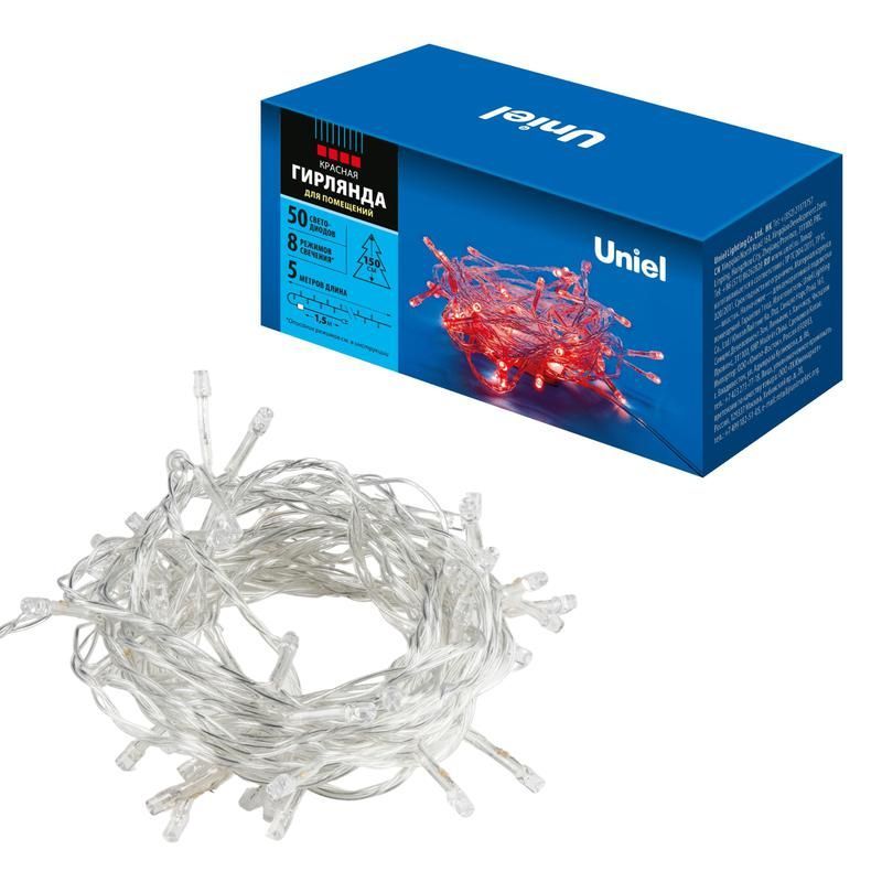 гирлянда светодиодная uld-s0500-050/dta red ip20 5м 50 led красн. свет провод прозр. uniel ul-00008665 от BTSprom.by